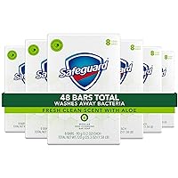 Safeguard Deodorant Bar Soap, Washes Away Bacteria, White with Touch of Aloe, 3.2 Oz Bars (Pack of 6, total of 48 Bars)