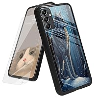for Samsung Galaxy A14 5G Case with Screen Protector, Tempered Glass Back + Soft Silicone TPU Shock Absorption Bumper Girls Women Case for Galaxy A14 5G, Snowy Wolf