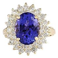 7.26 Carat Natural Blue Tanzanite and Diamond (F-G Color, VS1-VS2 Clarity) 14K Yellow Gold Luxury Cocktail Ring for Women Exclusively Handcrafted in USA
