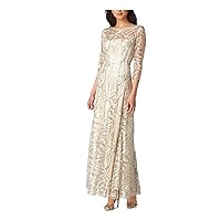 TAHARI Women's Long Sleeve Sequin Embroidered Gown