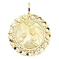 Solid 14k Yellow Gold Round Baptism Medallion Pendant Christian Charm Style Polished 20 x 20 mm