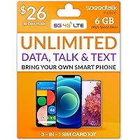 SpeedTalk Mobile Unlimited Talk (Call) & Text (SMS) + 6GB 5G 4G LTE Data - GSM SIM Card - 30 Days Nationwide Service