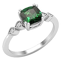 Dazzlingrock Collection 6X6 mm Cushion Lab Created Gemstone & 0.05 Natural White Diamond Leaf Traditional Vintage Classic Ladies Engagement Ring | 925 Sterling Silver