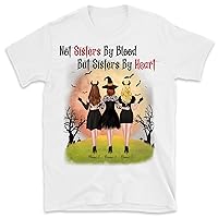 Personalized Besties Halloween T-Shirt, Not Sister by Blood But Sisters by Heart, Custom Witches Sisters Shirts, Unique Custom T Shirt for Bestfriend
