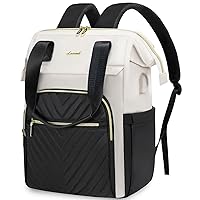 LOVEVOOK Laptop Backpack for Women, 17.3 Inch Work Laptop Bag，Waterproof Teacher Nurse Bag with USB Port, Fashion Travel Bag Business Computer Backpack Purse,Black-Cream White