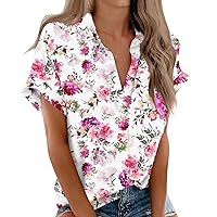 Office Short Sleeve Fashion Shirt Ladies Plus Size Fall Super Soft Polyester Tee for Women Print Slims V Pink XXL