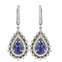 5.27 Carat Natural Blue Tanzanite and Diamond (F-G Color, VS1-VS2 Clarity) 14K White Gold Luxury Drop Earrings for Women Exclusively Handcrafted in USA