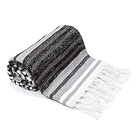 Americanflat 50x70 Authentic Mexican Yoga Blanket - Soft Woven Cotton & Polyester Falsa Blanket in Grey Striped - Perfect for Yoga Rug, Beach and Meditation Blanket Striped