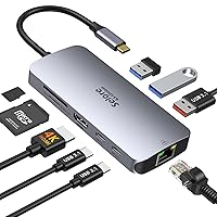 USB C Adapters for MacBook Pro/Air, Selore 9 in 1 USB C Hub with 4K HDMI, 2 * 10Gbps USB-C 3.1 GEN2 Port, 1Gbps Ethernet, USB 3.1 10Gbps Data Ports, 2*USB 3.0 dongle for Dell, HP and More