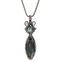 Natural Labradorite, Rainbow Mystic Gemstone Pendant Necklace - Handmade in India with Pure Copper Wire for Healing and Chakra Balance - 20