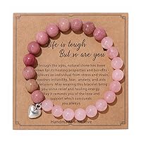 SBI Jewelry Pink Brown Green Heart Love Stretched Bracelet for Women Girl Beaded Stranded Wrap Charm Lava Stone Natural Spiritual Relief Energy Support Birthday Anniversary