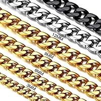 3mm/6mm/9mm/12mm Miami Curb Cuban Link Chain for Men Women, 316L Stainless Steel /18K Gold/Black Plated Mens Jewelry Hip Hop Chain 18