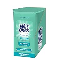 Wet Ones Hand Wipes for Sensitive Skin | Wipes Case for Hand and Face |Travel Size, 20 Count (Pack of 10)