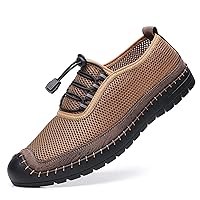 Men's Mesh Sandals Slip On Perforate Elastic Locks No Tie Shoelaces Steel Toe Stitching Categorical Loafer Summer Casual Shoes