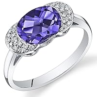 PEORA 14K White Gold 2.78 Carats Created Alexandrite and Genuine Diamond Ring, Color-Changing Oval Shape AAA Grade, Comfort Fit