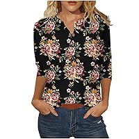 Women Tops Summer Casual Boho T Shirt 3/4 Sleeve Floral Shirts Sexy Casual Pullover Tee Soft Fitted Basic Blouses