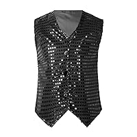 Kids Girls Sparkle Sequin Sleeveless Waistcoat Hip Hop Jazz Dance Costume Fancy Party Dress Outfit Costume Vest Tops Black 13-14 Years
