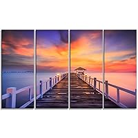 Wooden Bridge-Landscape Photography Canvas Print-48x28-4 Panels, 28'' H x 48'' W x 1'' D 4P, Purple