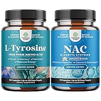 Bundle of Free Form L Tyrosine 500mg Capsules for Mental Energy and Focus Support and NAC Supplement N-Acetyl Cysteine 600mg for Liver Cleanse Detox Kidney Support Lung Health Immunity and Brain Suppl