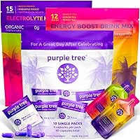 purple tree Premium 3x1 Combo: Post-Celebration Wellness Pills, Organic Hydration, Next Day Energy Stick Packets | 10 Party Bag Kits for Better Mornings & Happy Liver, Weddings, Travel, Bachelorette