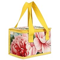 Lunch Bag Peony Hydrangea Small Insulated Lunch Box Leakproof Tote Bag with Handle Florals Portable Reusable Cooler Meal Prep Organizer for Work Picnic Office Travel Beach Sports