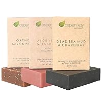 Soap Set - Made with Natural and Organic Ingredients. Gentle Soap. 1 Oatmeal Milk & Honey Soap - 1 Calamine Soap - 1 Dead Sea Mud & Charcoal Soap - 4.5oz Bar