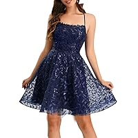Sequin Embroidery Spaghetti Strap Homecoming Dresses Short Backless Prom Dresses for Teens Sparkly Cocktail Ball Gown
