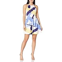 Vince Camuto Women's Printed Scuba Halter Fit and Flare Dress