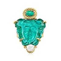 Ross-Simons Italian Tagliamonte Green Venetian Glass, Malachite and 5-5.5mm Cultured Pearl Medusa Ring in 18kt Gold Over Sterling