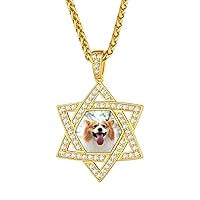 FindChic Customized Crecent Moon/Star of David Picture Necklaces for Men Women Stainless Steel/Gold Plated/Black Personalized Cubic Zirconia Photo Pendant Memorial Gifts for Loss of Mother + Gift Box