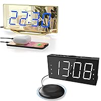 Super Loud Alarm Clock with Bed Shaker for Heavy Sleeper & Digital Mirror Alarm Clock for Bedroom, Large Display LED Clocks with 2 USB Charger Ports, Dual Alarms, Dimmer, Snooze, 12/24H & Battery Back