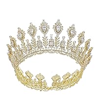 Luxury Wedding Tiaras Large 5A Cubic Zirconia Round Pageant Crown for Women Huge Princess Queen Crown Crystal Headband Big Bridal Hair Accessories (Gold)