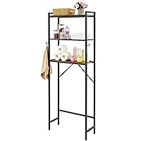 Hoctieon Over The Toilet Storage, 3-Tier Over-The-Toilet Space Saver Organizer Rack, Stable Metal Freestanding Above Toilet Stand with Hooks for Bathroom, Restroom, Laundry, Rustic Brown