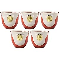 Set of 5 Hand-painted Red Dami Camellia Tea Cup [3.3 x 3.0 inches (8.3 x 7.5