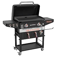 Blackstone 1962 Air Fryer Combo & Two Burners Stainless Steel Gas Hood, Wheels, Two Side Shelf – Heavy Duty Outdoor Griddle Station for Backyard, Patio, 28 inch Black