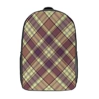 Brown Scottish Plaid Laptop Backpack for Men Women 17 Inch Travel Computer Bag Fashion Daypack
