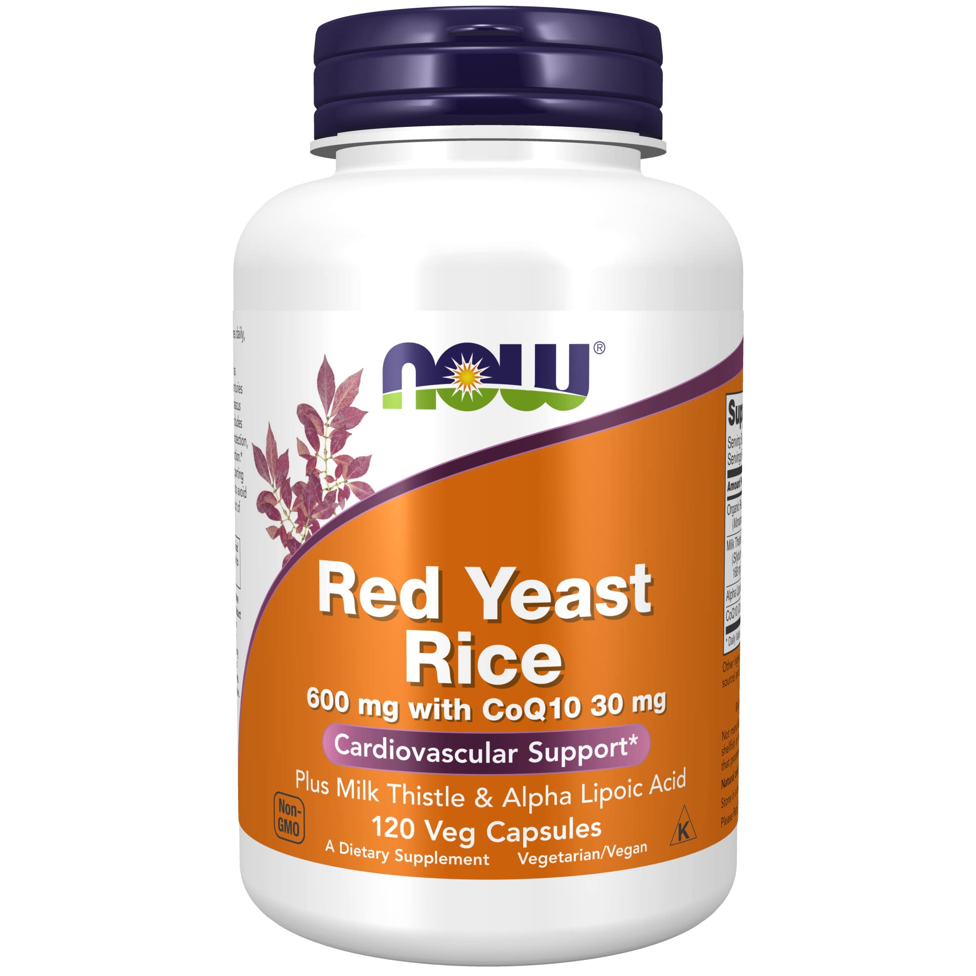 NOW Supplements, Red Yeast Rice with CoQ10, plus Milk Thistle & Alpha Lipoic Acid, 120 Veg Capsules