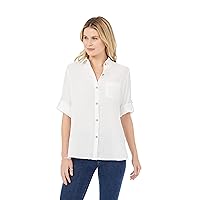 Foxcroft Women's Tamara 3/4 Sleeve Roll Tab Gauze Shirt
