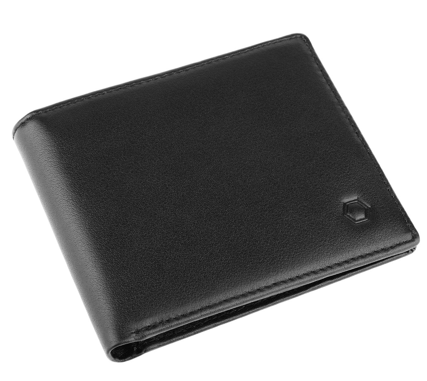 RFID Blocking Cowhide Leather Bifold Wallet for Men with 2 ID Windows(2 ID Window Black)