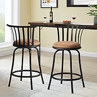 FurnitureR Classic Barstools Set of 2, Country Style Bar Chairs with Back and Footrest Swivel Counter Height Bar Stools for Kitchen Island Pub, Bistro, Restaurant, Rustic Brown and Black (29 Inch)