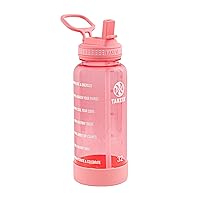 Takeya 32 oz Motivational Water Bottle with Straw Lid with Time Marker, Premium Quality BPA Free Tritan Plastic, Flutter Pink