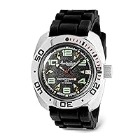 Vostok | Amphibian Automatic Self-Winding Russian Diver Wrist Watch | WR 200m | Amphibia 710334 | Black Dial 40mm Mechanical Watch | Luminous dots