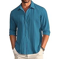 COOFANDY Men's Casual Button Down Shirts Long Sleeve Linen Shirt Fashion Textured Beach Summer Shirt