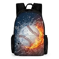 Baseball Ball in Fire and Water 17 Inch Laptop Backpack Large Capacity Daypack Travel Shoulder Bag for Men&Women