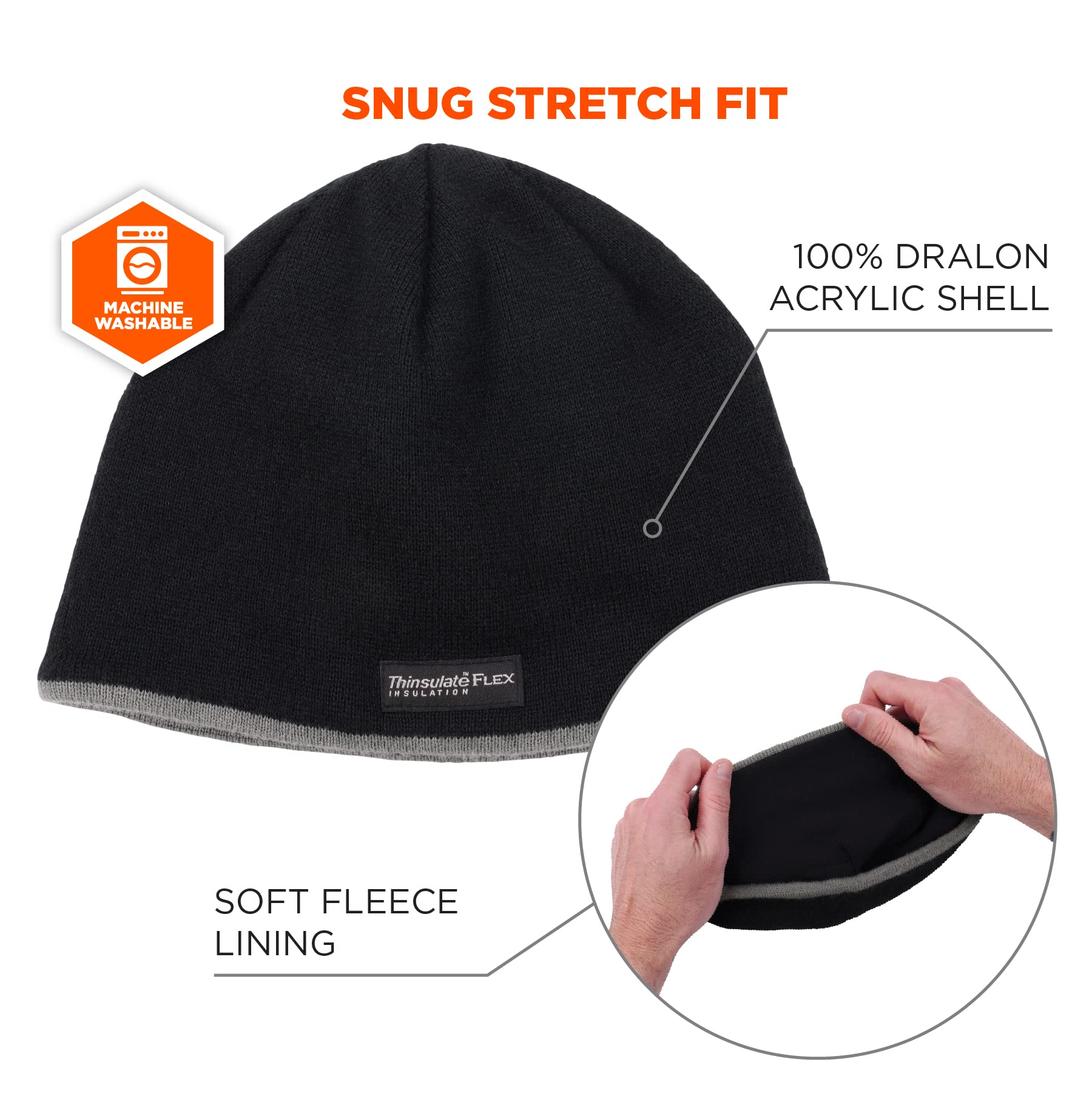 Ergodyne - 16818 N-Ferno 6818 Insulated Thermal Knit Beanie Hat,Black