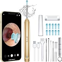 Ear Wax Removal, Ear Wax Removal Tool with 1296P HD Camera and 6 LED Lights, Upgrade Ear Cleaner with 10 Ear Pick, Ear Wax Removal Kit for iOS and Android (Gold)