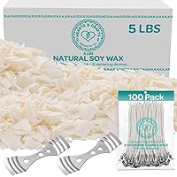 Hearts & Crafts Natural Soy Wax for Candle Making - 5lbs Natural Soy Wax - 100 6-Inch Pre-Waxed Candle Wicks, 2 Metal Centering Devices, 5lbs Soy Wax Flakes - Candle Wax for Candle Making Wax Supplies