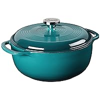 Lodge 4.5 Quart Enameled Cast Iron Dutch Oven with Lid – Dual Handles – Oven Safe up to 500° F or on Stovetop - Use to Marinate, Cook, Bake, Refrigerate and Serve – Lagoon