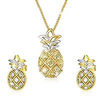 AOBOCO Pineapple Gifts Sterling Silver Necklace and Studs Earrings Jewelry Set