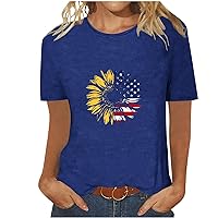 American Flag Sunflower Shirt Women Patriotic Shirts 4th of July Casual Short Sleeve T-Shirts Summer Loose Blouses
